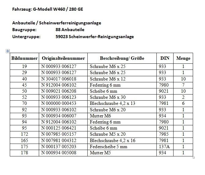 Befestigungssatz Scheinwerferreinigungsanlage Mercedes 280GE W460 gelb verzinkt