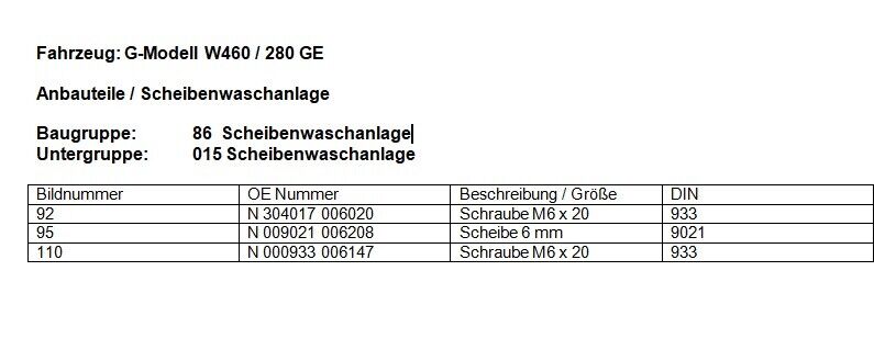 Befestigungssatz Scheibenwaschanlage Mercedes Benz 280 GE W 460 gelb verzinkt