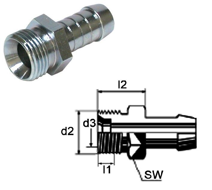 Schlauchnippel metrisch & Zoll 60° mit 60° Aussenkung  Schlauchtülle DIN 3863