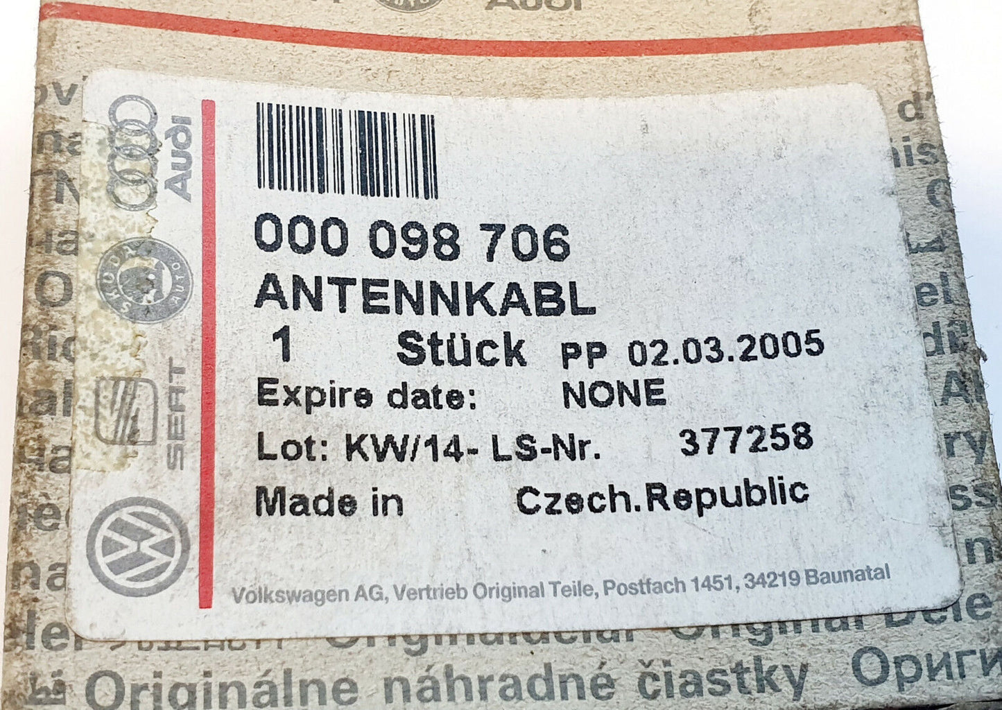 Original VW Antennenkabel OE Nummer 000098706